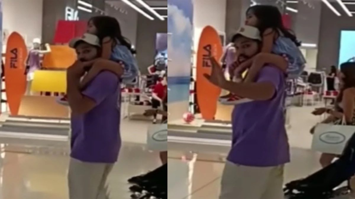 VIDEO: कंधे पर बेटी को बैठाकर मॉल घूमने निकले रोहित शर्मा, सोशल मीडिया पर छाया वीडियो