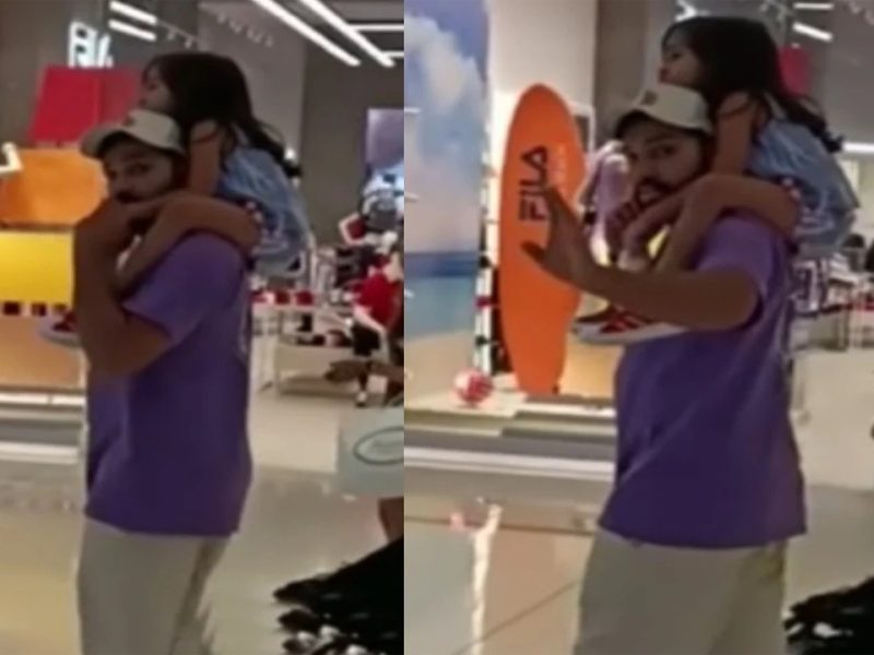 VIDEO: कंधे पर बेटी को बैठाकर मॉल घूमने निकले रोहित शर्मा, सोशल मीडिया पर छाया वीडियो